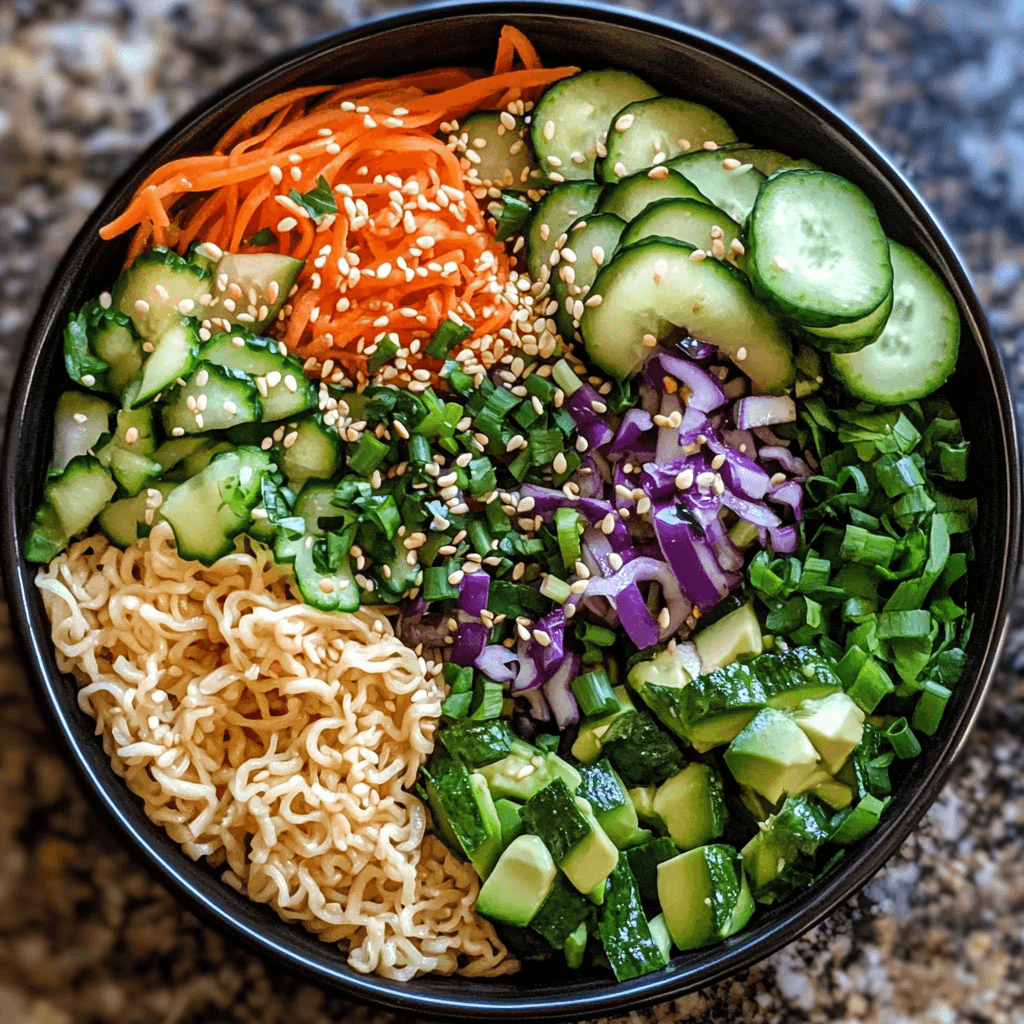 noodle bowl ingredients A bowl of delicious noodles topped with fresh vegetables and flavorful toppings.