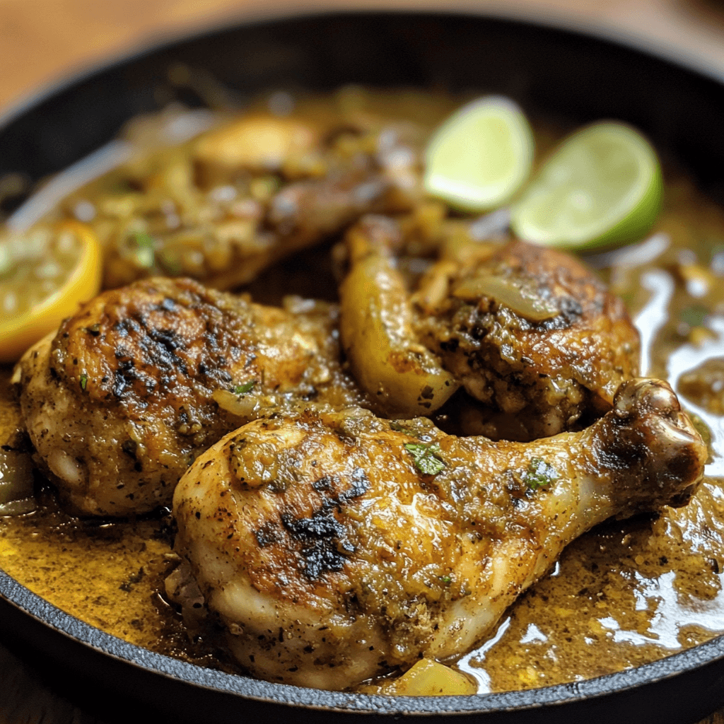 pollo a la diabla Succulent chicken thighs cooked in a flavorful red chile sauce, garnished with fresh cilantro.