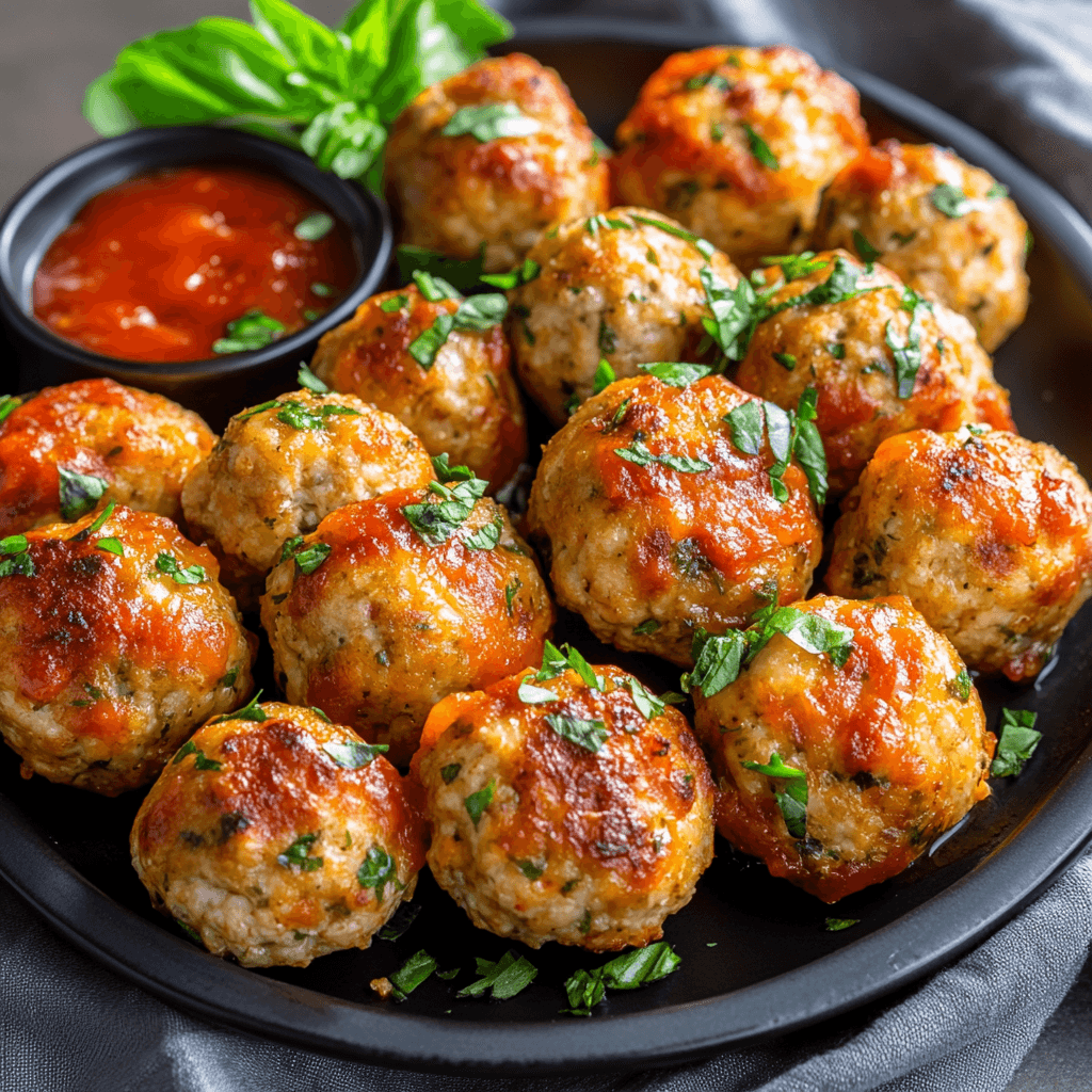 Costco Chicken Meatballs Cooked Costco chicken meatballs on a serving tray, ready to be enjoyed.