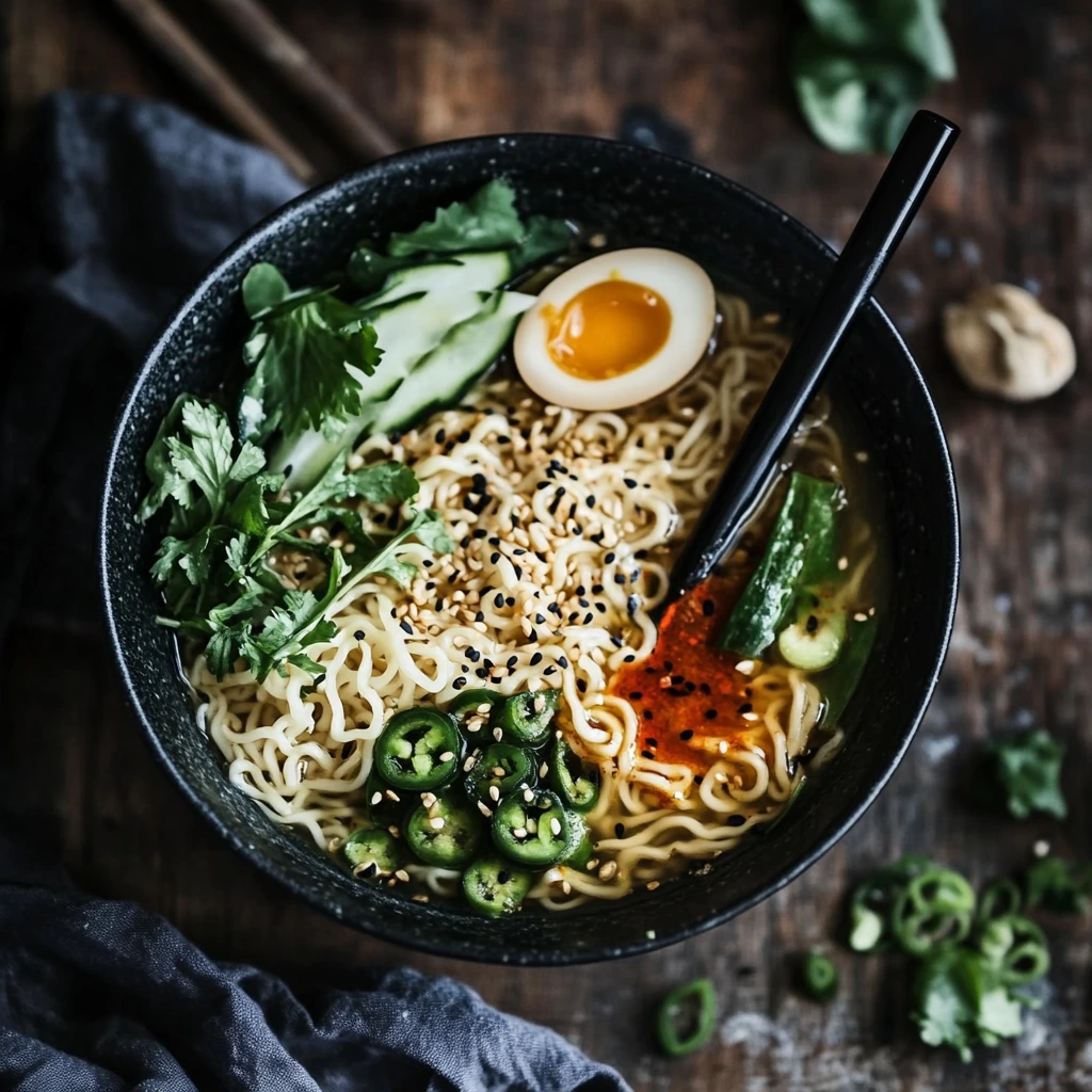 ramen meal prep A wholesome bowl of ramen with fresh vegetables, tender protein, and a light, savory broth.