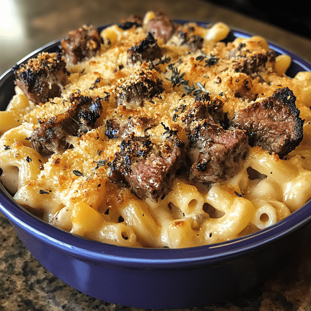 steak and mac and cheese