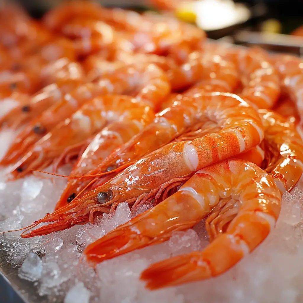 A close-up of langostinos next to a lobster tail, showcasing their similar appearance and texture.