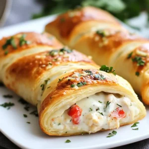 "Golden and flaky Chicken Crescent Roll Ups filled with savory chicken and melted cheese, perfect for a quick dinner.