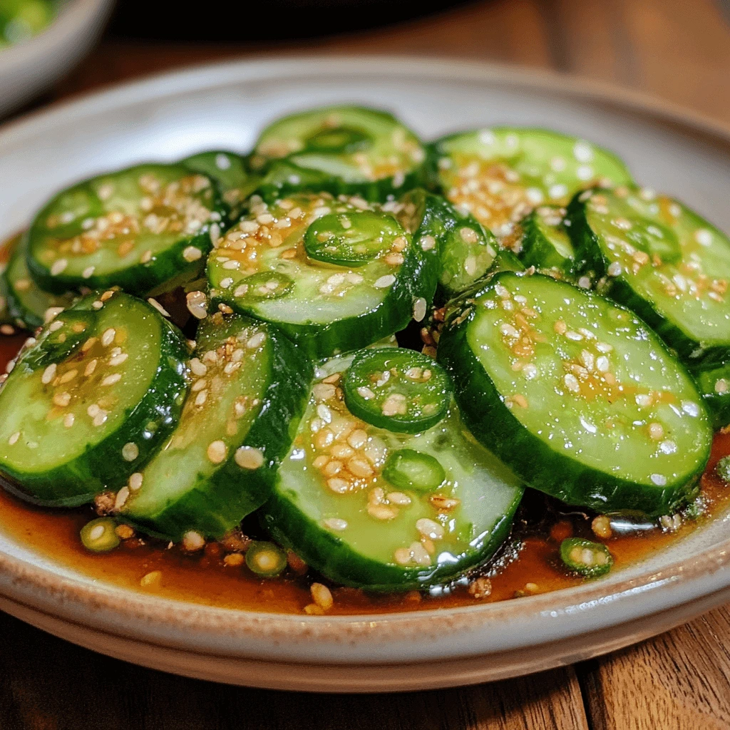 Freshly prepared Din Tai Fung cucumber salad garnished with green onions and sesame seeds, served in a traditional Taiwanese-style bowl.
