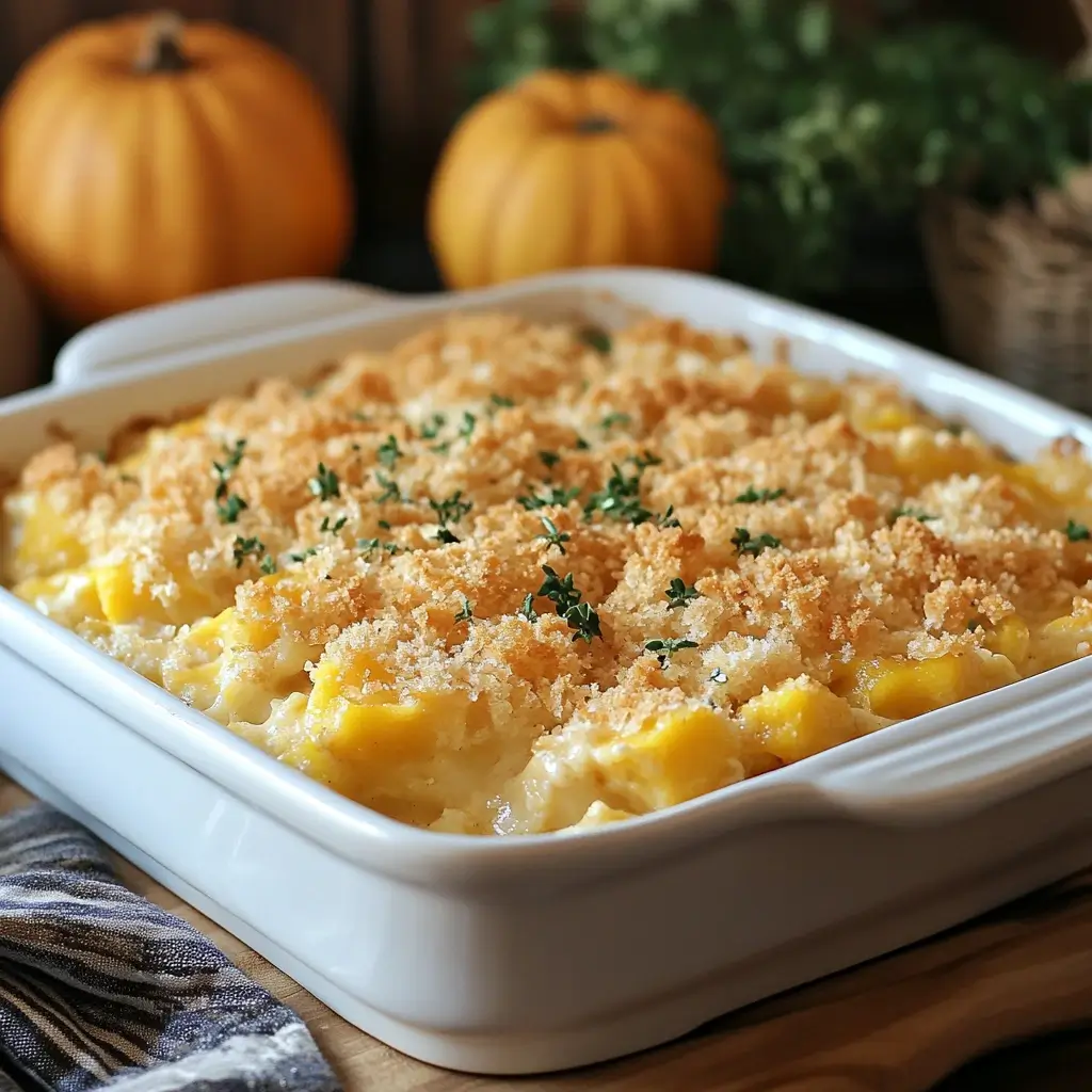 A golden-brown Cracker Barrel squash casserole topped with buttery breadcrumbs and baked to perfection.