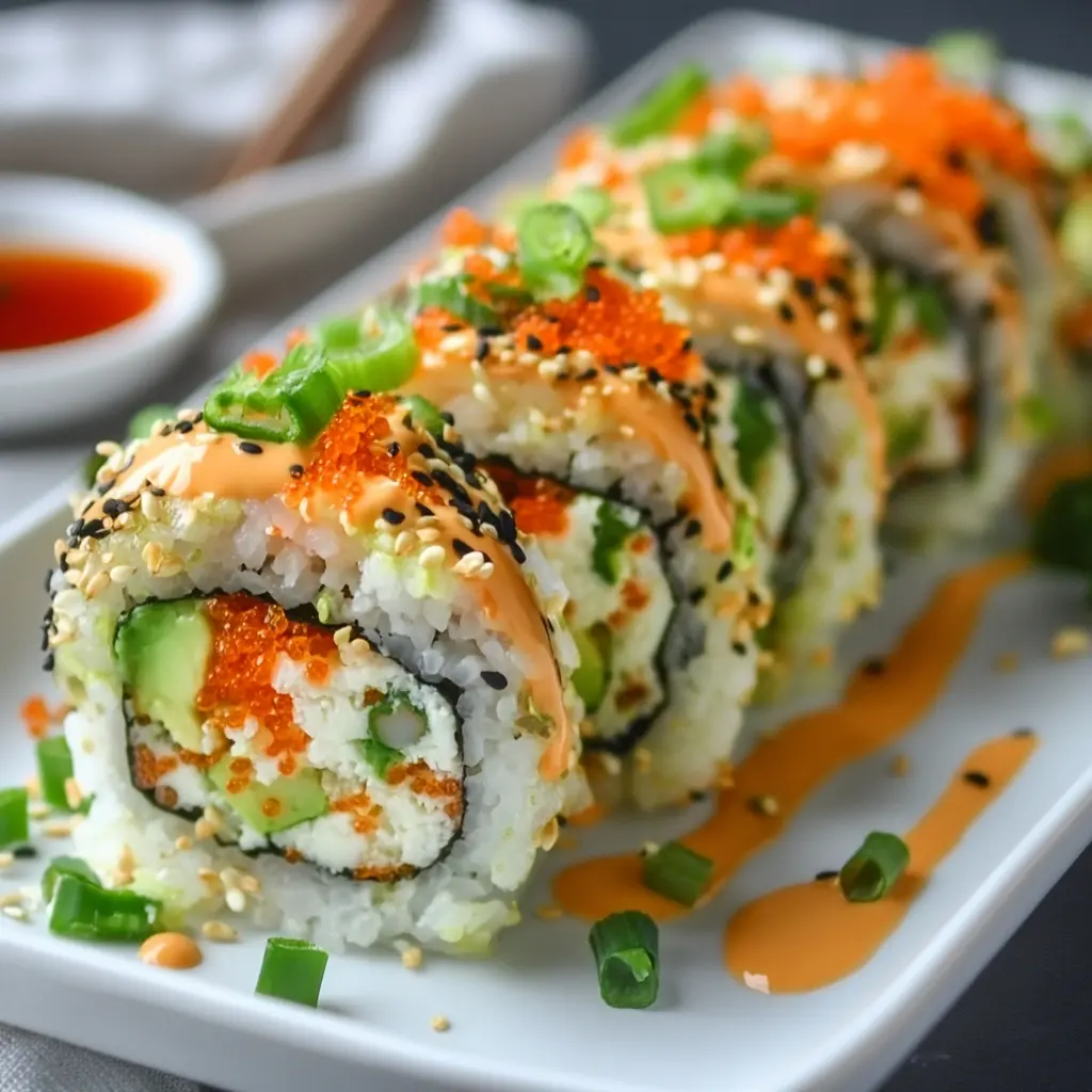 A vibrant platter of California crunch rolls arranged with colorful garnishes, ideal for parties or gatherings.