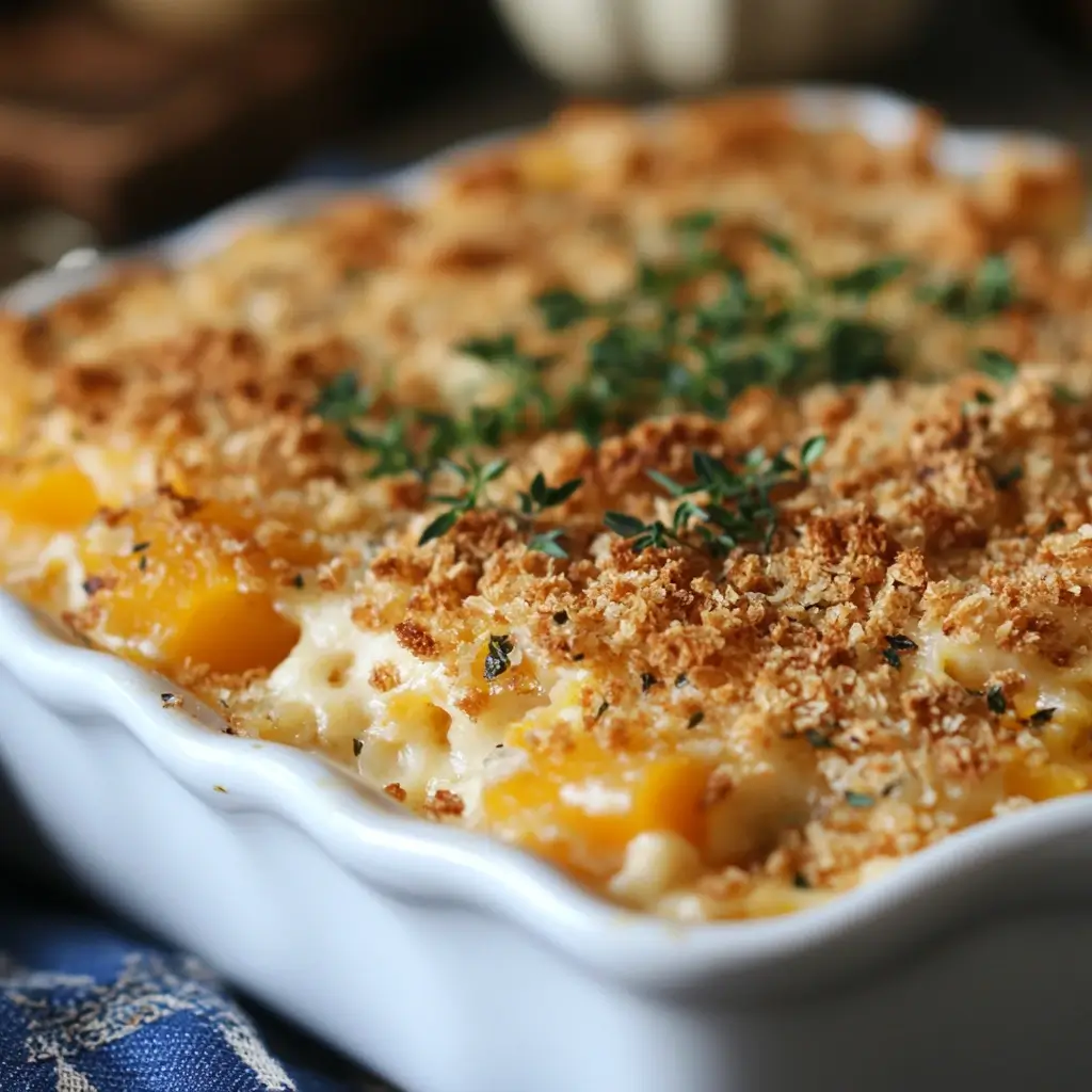 A hearty Cracker Barrel-inspired squash casserole featuring creamy squash, sharp cheddar, and crispy breadcrumb topping.
