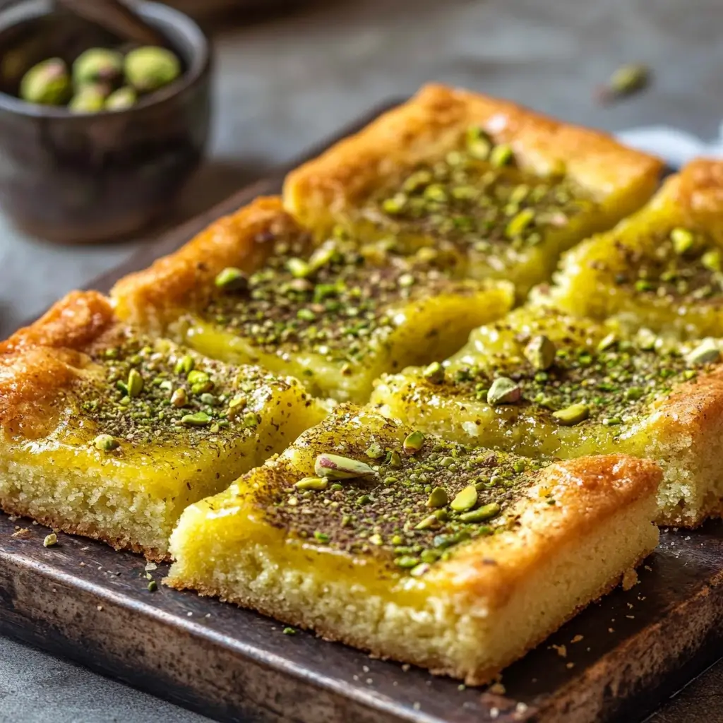 A rich, buttery pistachio gooey butter cake with a soft, golden crust and a luscious, creamy filling.