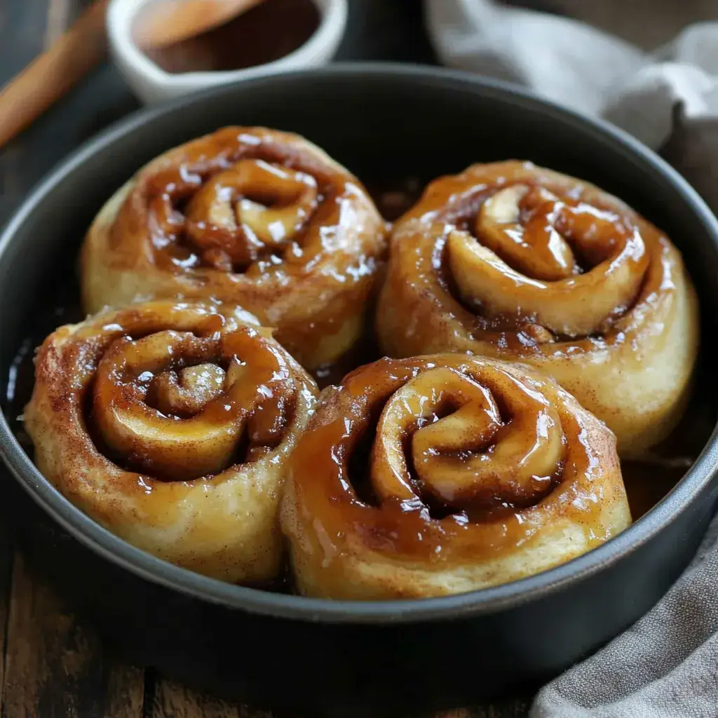 A festive platter of caramel apple cinnamon rolls served alongside hot cider and fall decorations, perfect for celebrations.