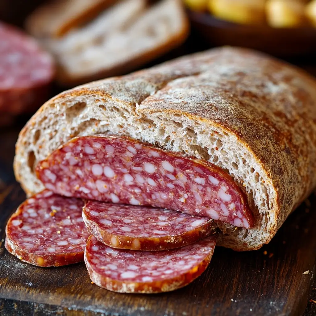 A simple yet satisfying salami sandwich made with whole wheat bread, mustard, and pickles, perfect for busy days.