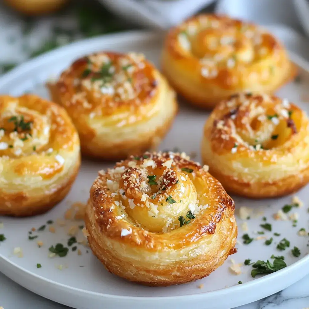 Elegant cheesy garlic cruffins topped with fresh parsley, grated Parmesan, and a drizzle of truffle oil.