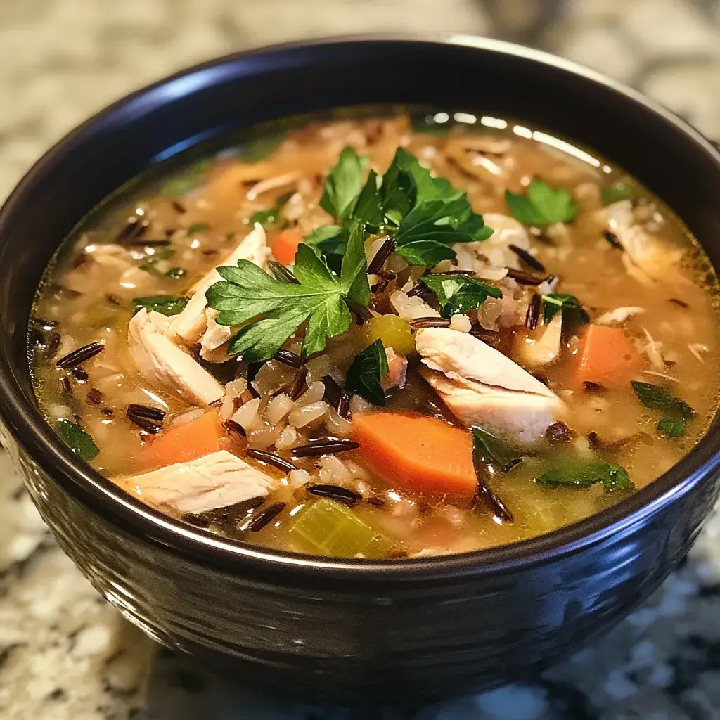 A simple yet satisfying serving of chicken and wild rice soup ready in under 45 minutes, perfect for busy weeknights.