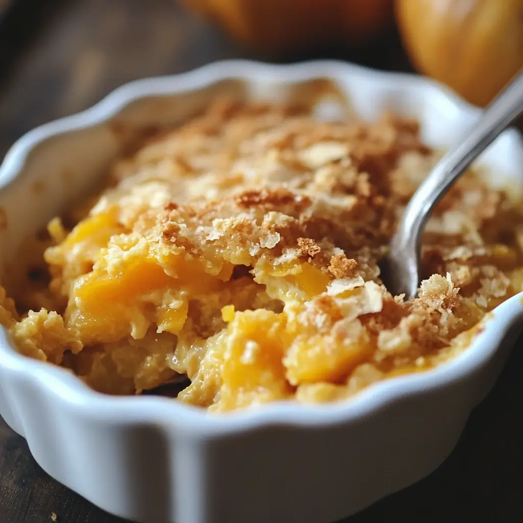 A large pan of Cracker Barrel squash casserole served alongside roasted chicken and fresh vegetables, perfect for family dinners.