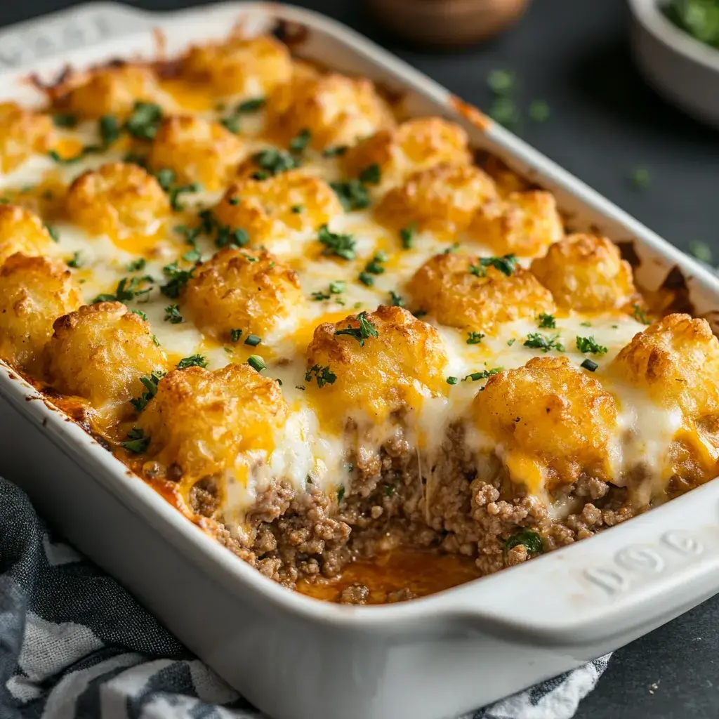 A simple yet satisfying tater tot casserole with ground beef, cheese, and frozen tater tots, ready in under 45 minutes.