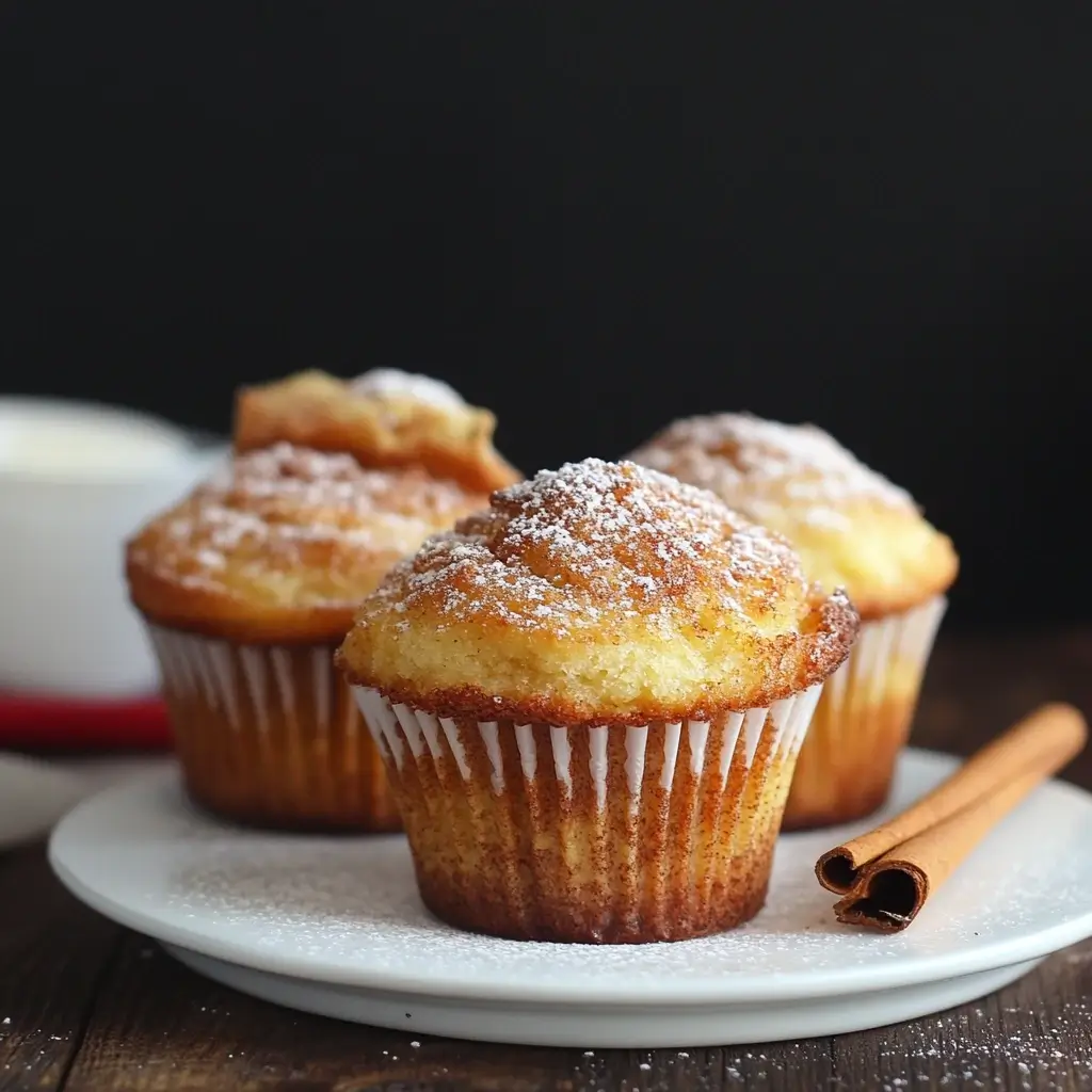 Freshly baked cinnamon sugar French toast muffins, golden and coated in a sweet cinnamon-sugar topping, arranged on a wooden board.