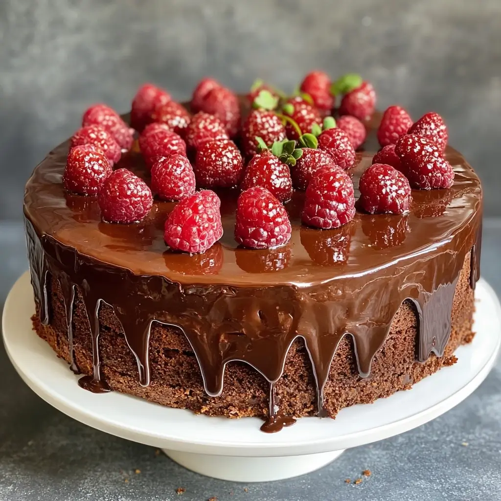 A beautifully glazed Sacher Torte with a rich dark chocolate coating, apricot jam layer, and moist chocolate sponge cake, served on a white plate with a side of whipped cream.